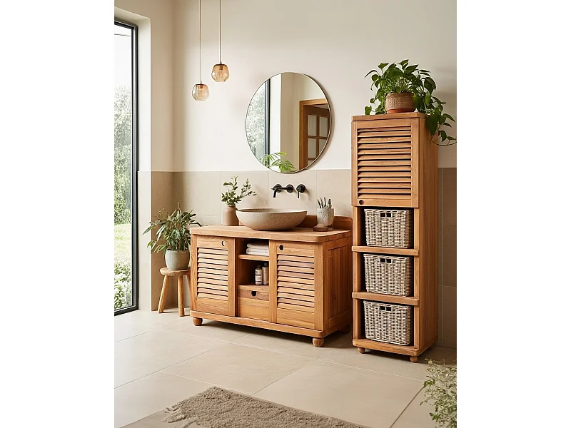 Eclipse - Meuble de salle de bain en teck massif