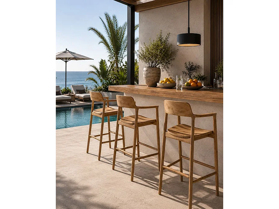 Singo - Chaise de bar en teck massif