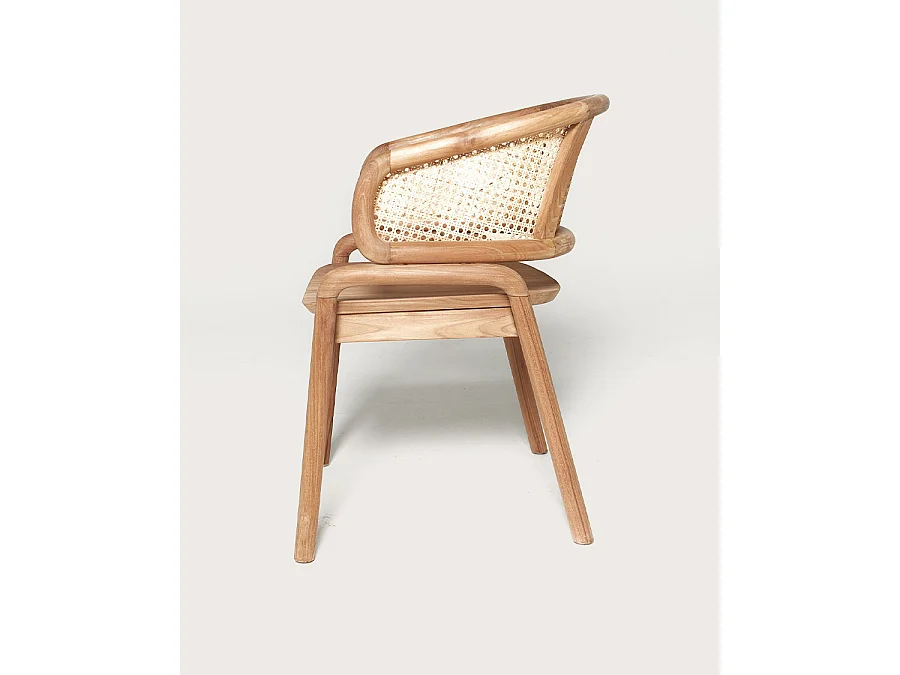 Moon - Chaise en teck massif et cannage rotin