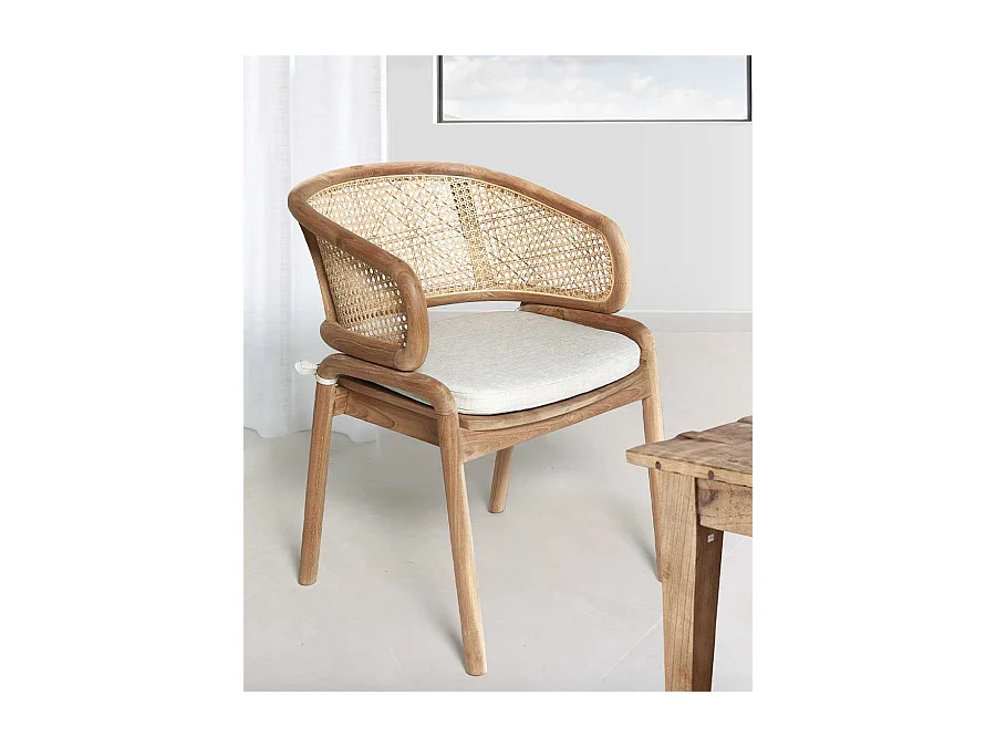 Moon - Chaise en teck massif et cannage rotin