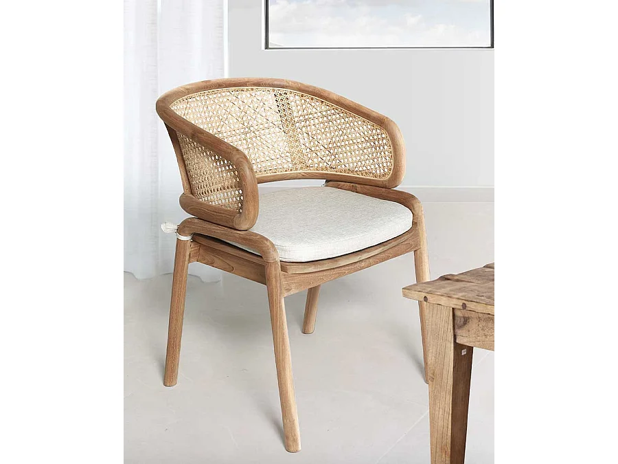 Moon - Chaise en teck massif et cannage rotin
