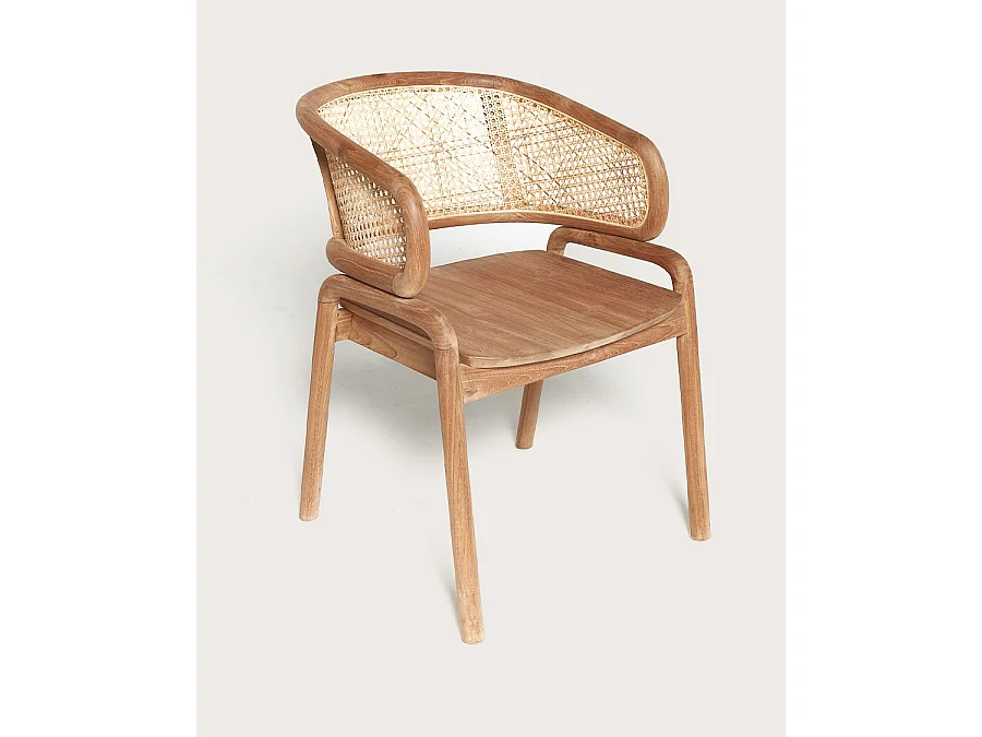 Moon - Chaise en teck massif et cannage rotin