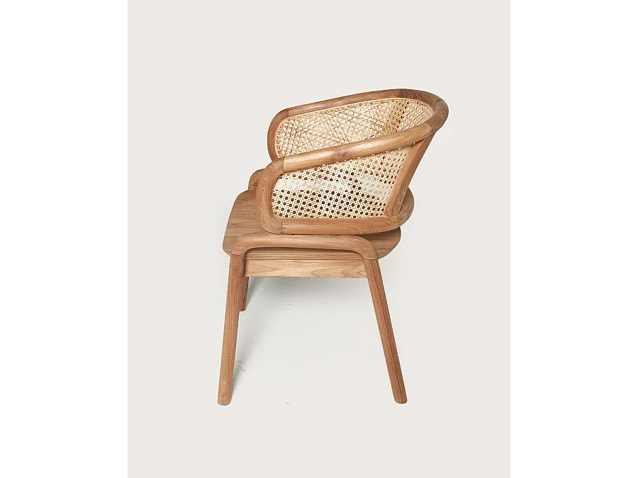 Moon - Chaise en teck massif et cannage rotin