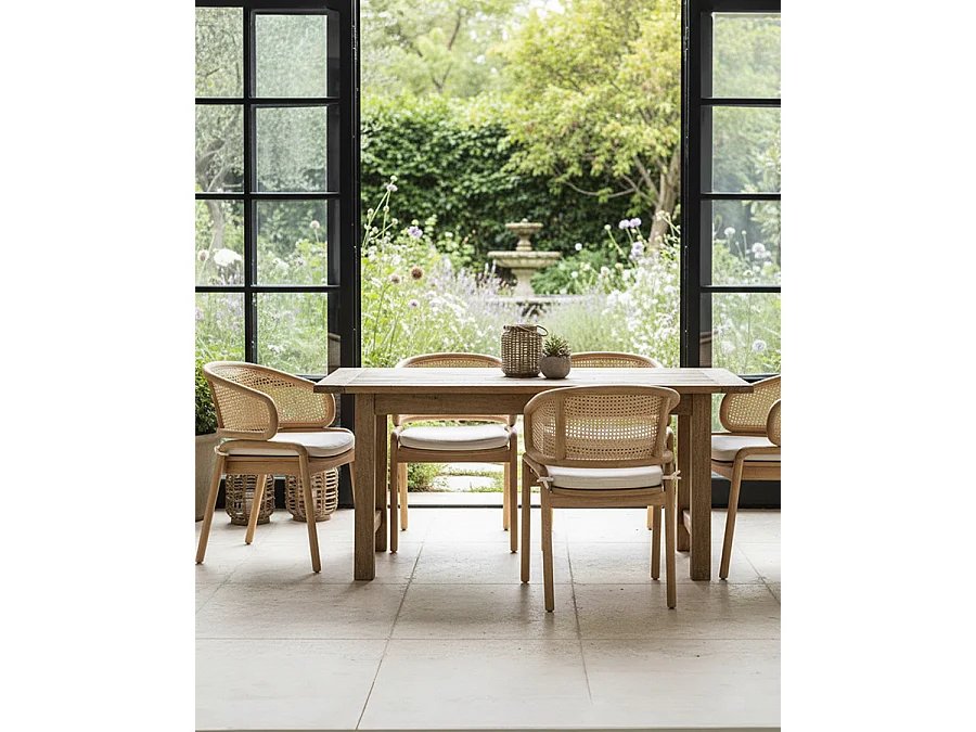 Moon - Chaise en teck massif et cannage rotin