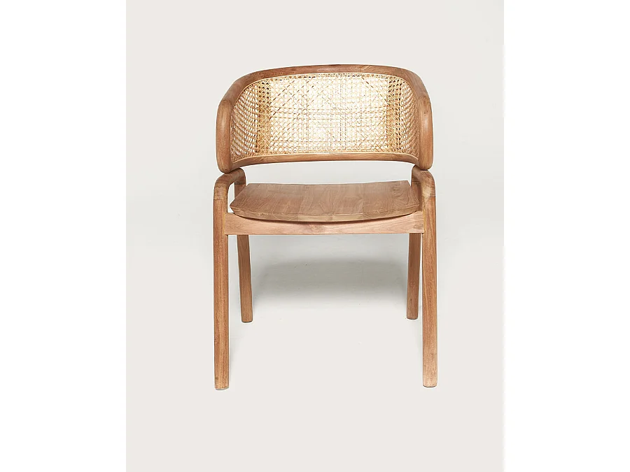 Moon - Chaise en teck massif et cannage rotin
