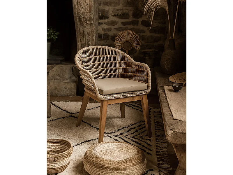 Lot de 2 chaises Maelie - Lot de 2 chaises Maelie en teck massif et corde beige