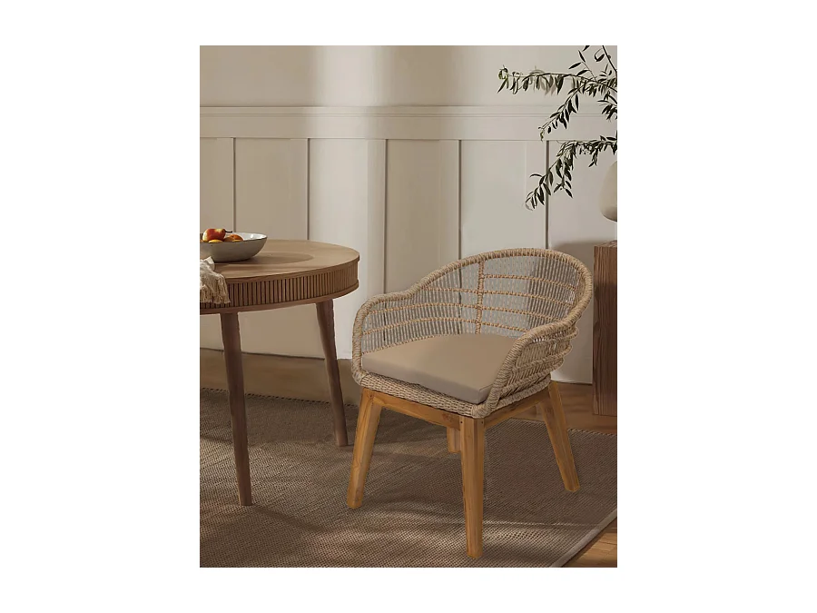 Lot de 2 chaises Maelie - Lot de 2 chaises Maelie en teck massif et corde beige