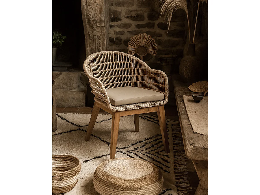 Lot de 2 chaises Maelie - Lot de 2 chaises Maelie en teck massif et corde beige