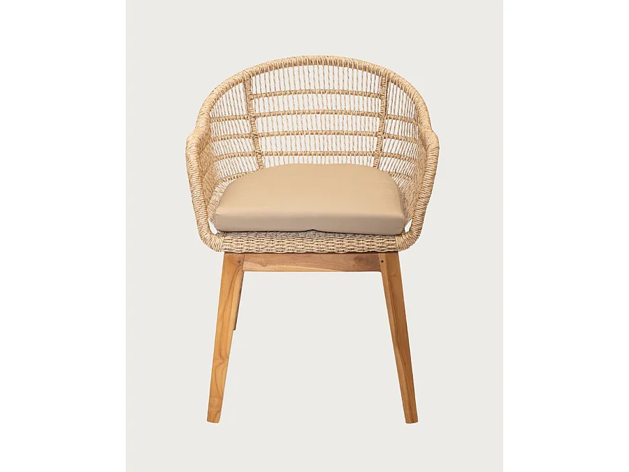 Maelie - Chaise en teck massif et corde beige
