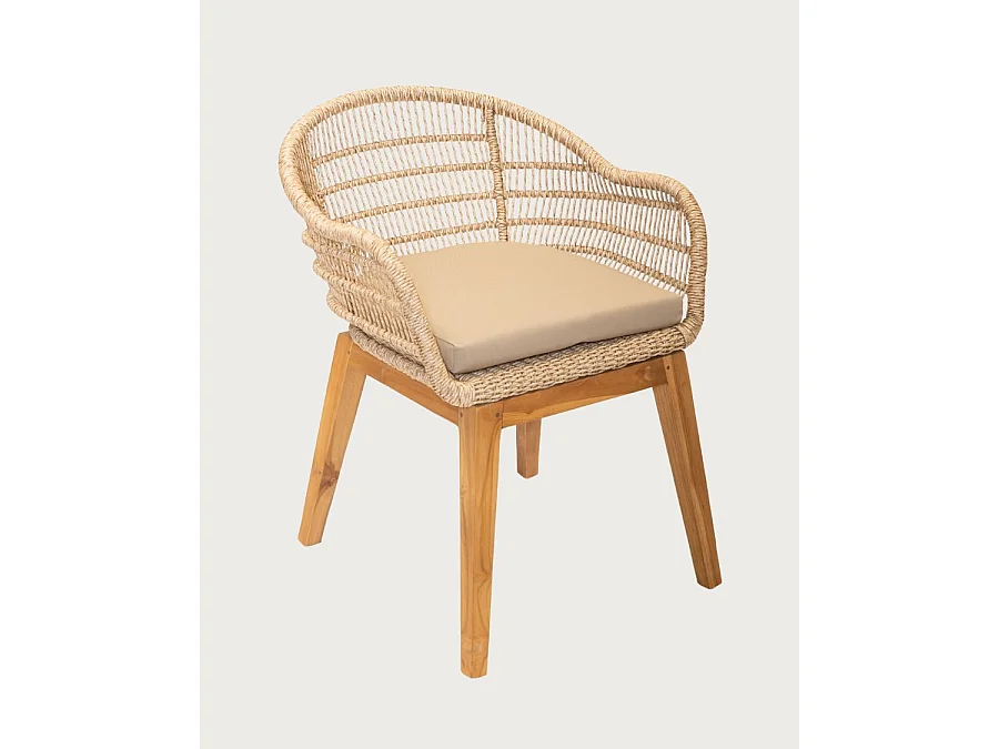 Maelie - Chaise en teck massif et corde beige
