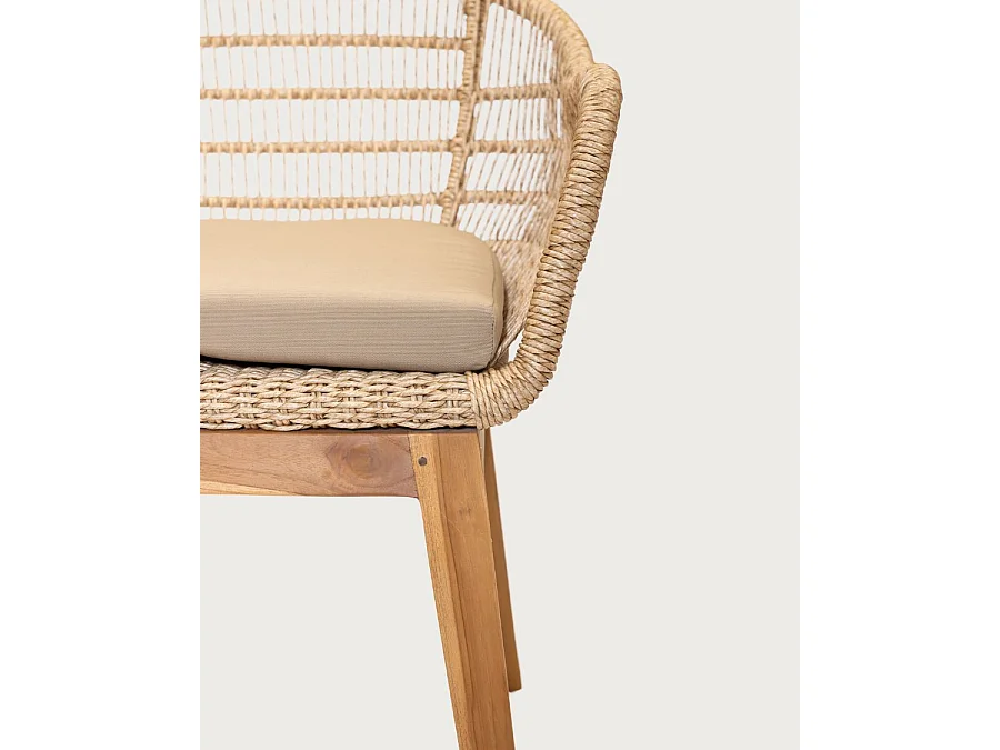 Maelie - Chaise en teck massif et corde beige