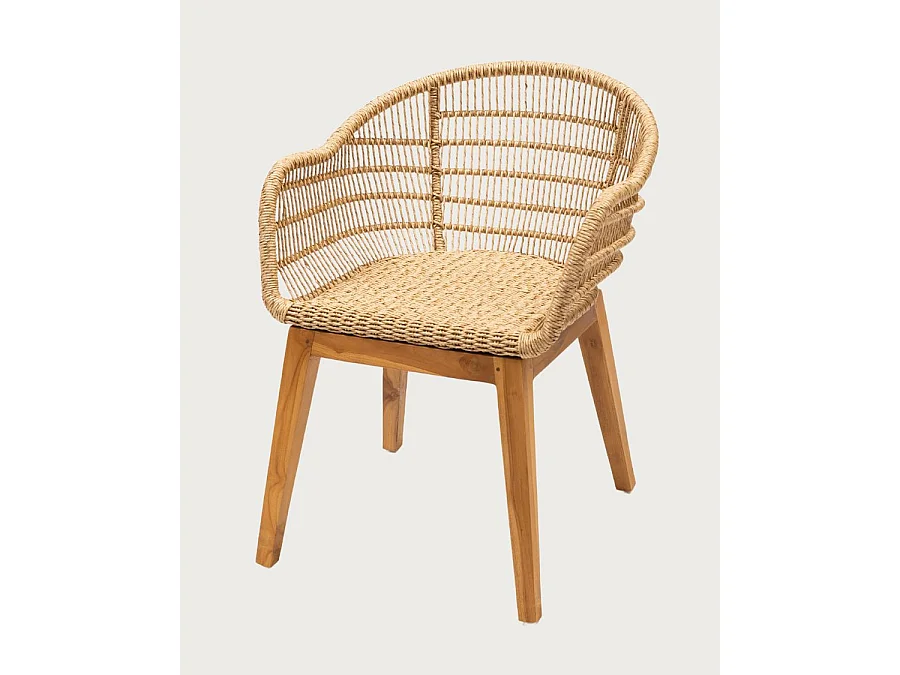 Maelie - Chaise en teck massif et corde beige