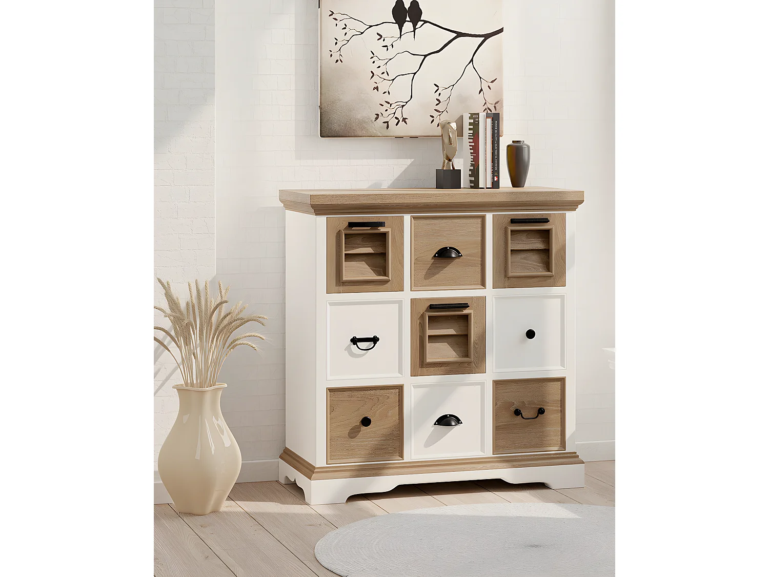 Inda - Console en Mindy massif naturelle et blanche 110 cm