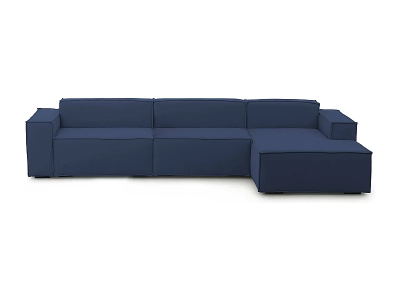 Raffaella vaste bank, 4-zits modulaire bank met rechterschiereiland, 100% Made in Italy, Moderne stoffen bank, 340x170h70 cm, Blauw