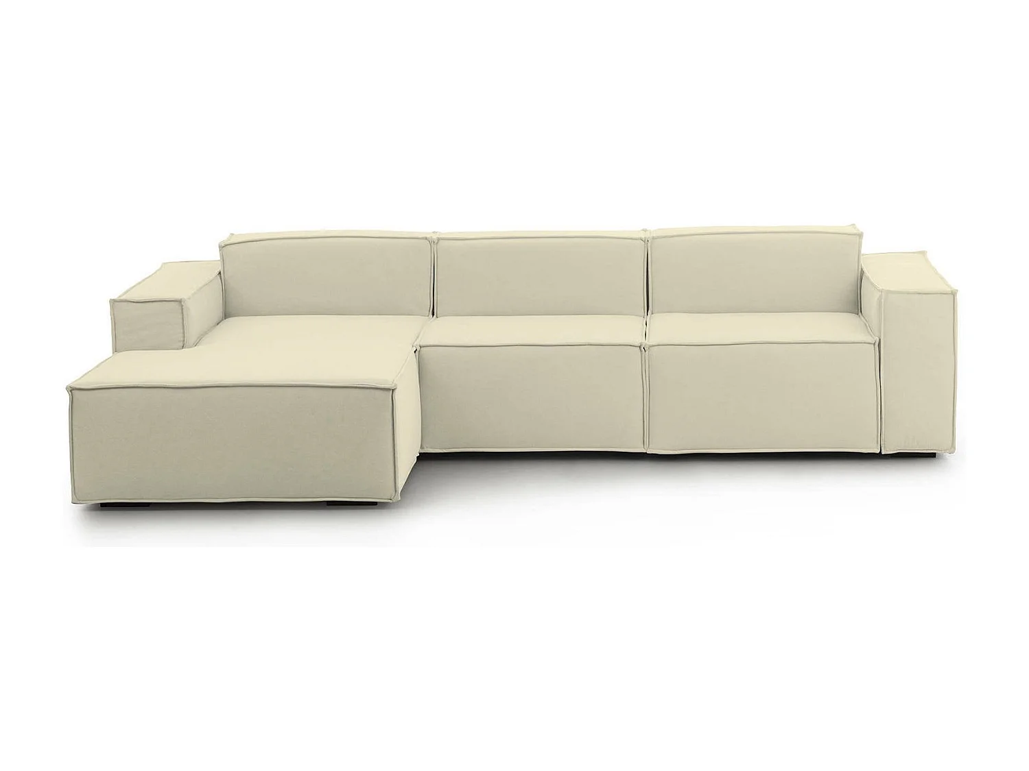 Festes Sofa Jessica, Modulares 3-Sitzer-Sofa mit linker Halbinsel, 100% Made in Italy, Modernes Sofa aus Stoff, Cm 300x170h70, Beige