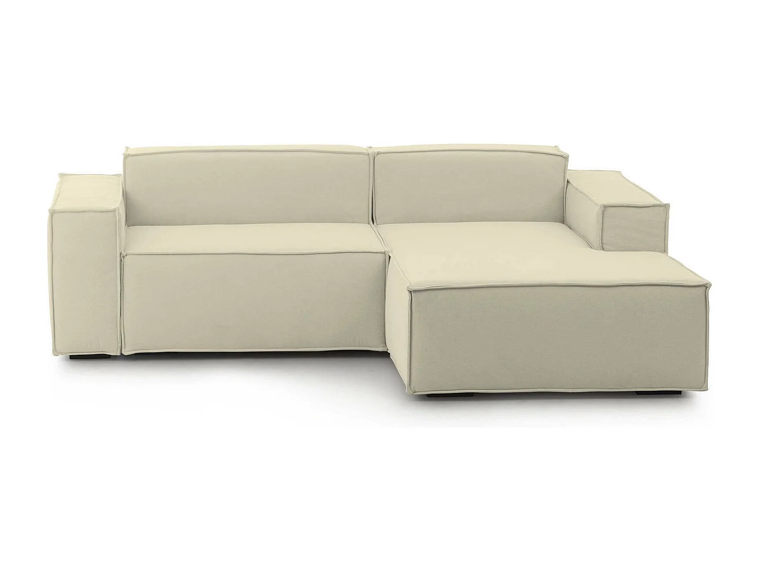 Canapé fixe Lidia, Grand canapé modulable 2 places avec péninsule droite, 100% Made in Italy, Canapé moderne en tissu, 240x170h70 cm, Beige