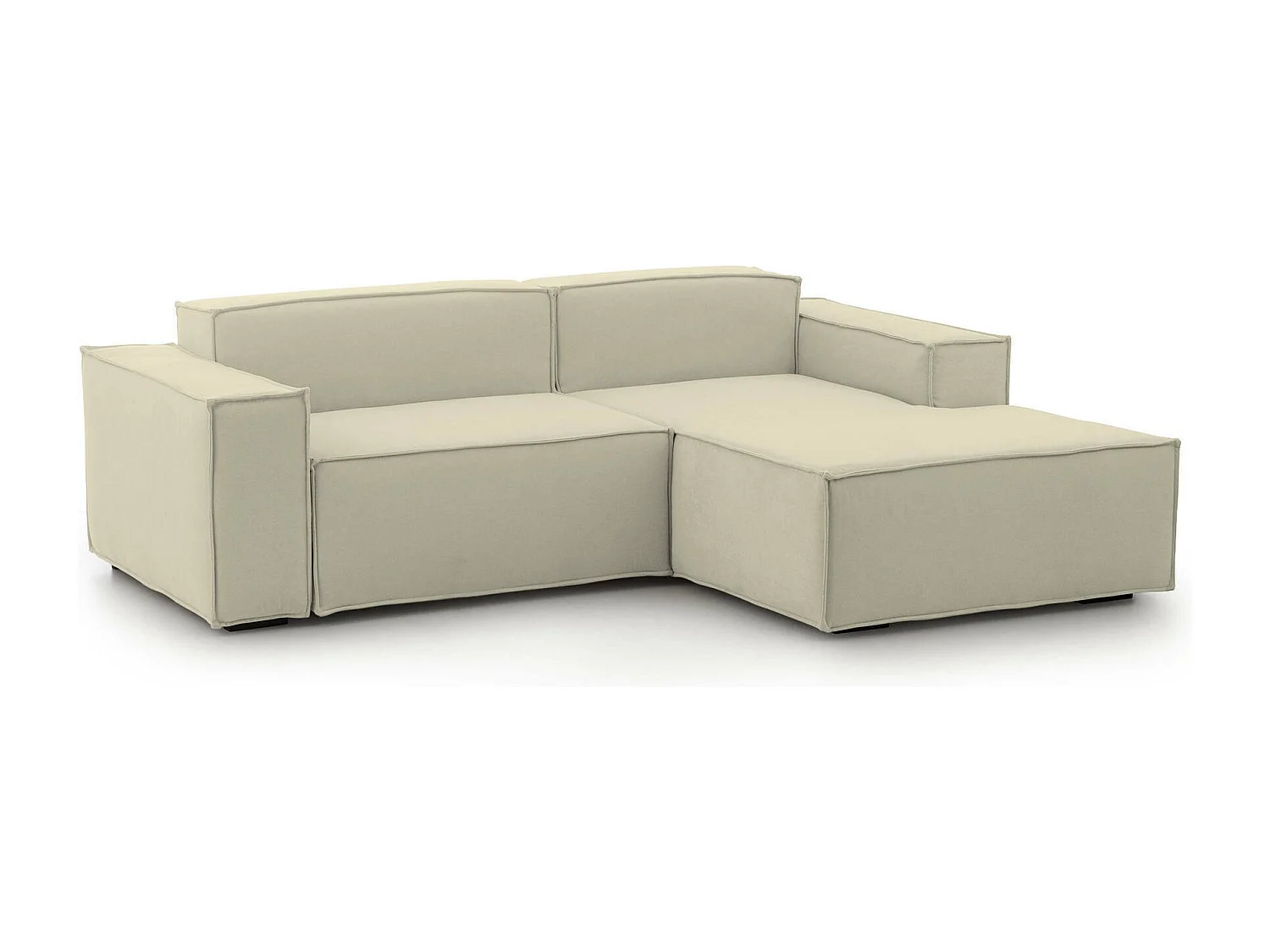 Canapé fixe Lidia, Grand canapé modulable 2 places avec péninsule droite, 100% Made in Italy, Canapé moderne en tissu, 240x170h70 cm, Beige