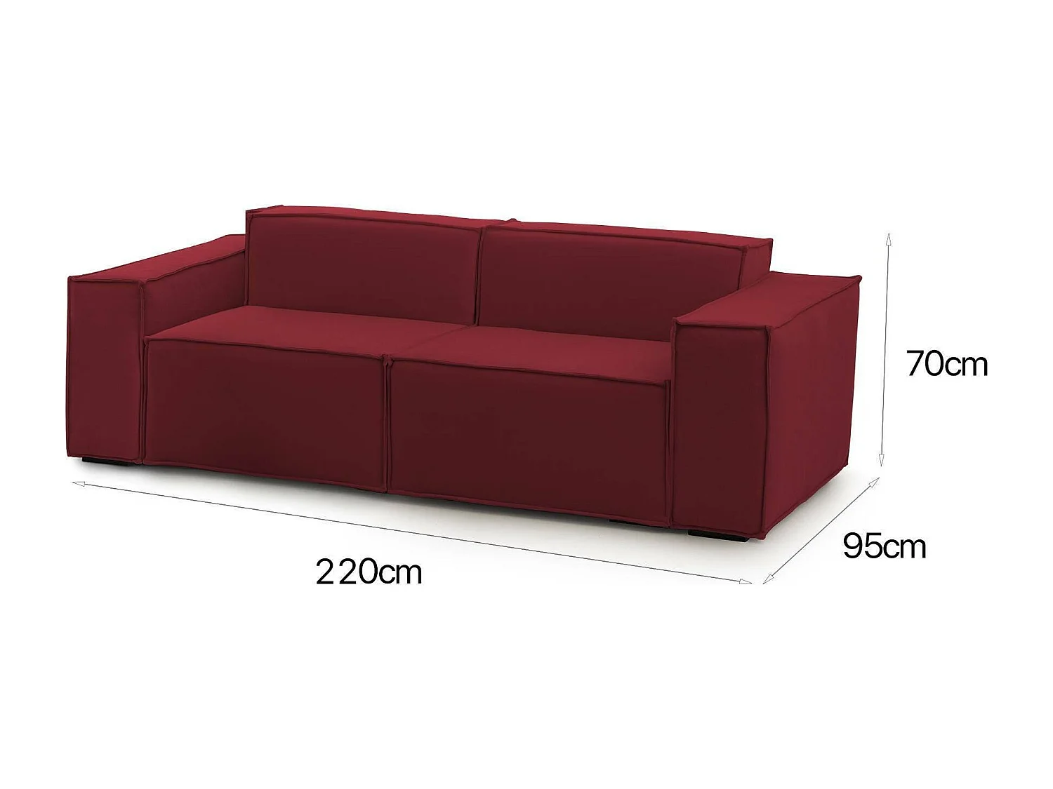 Canapé fixe Paola, canapé modulable linéaire 2 places, 100% Made in Italy, Canapé de salon moderne en tissu, 220x95h70 cm, Rouge