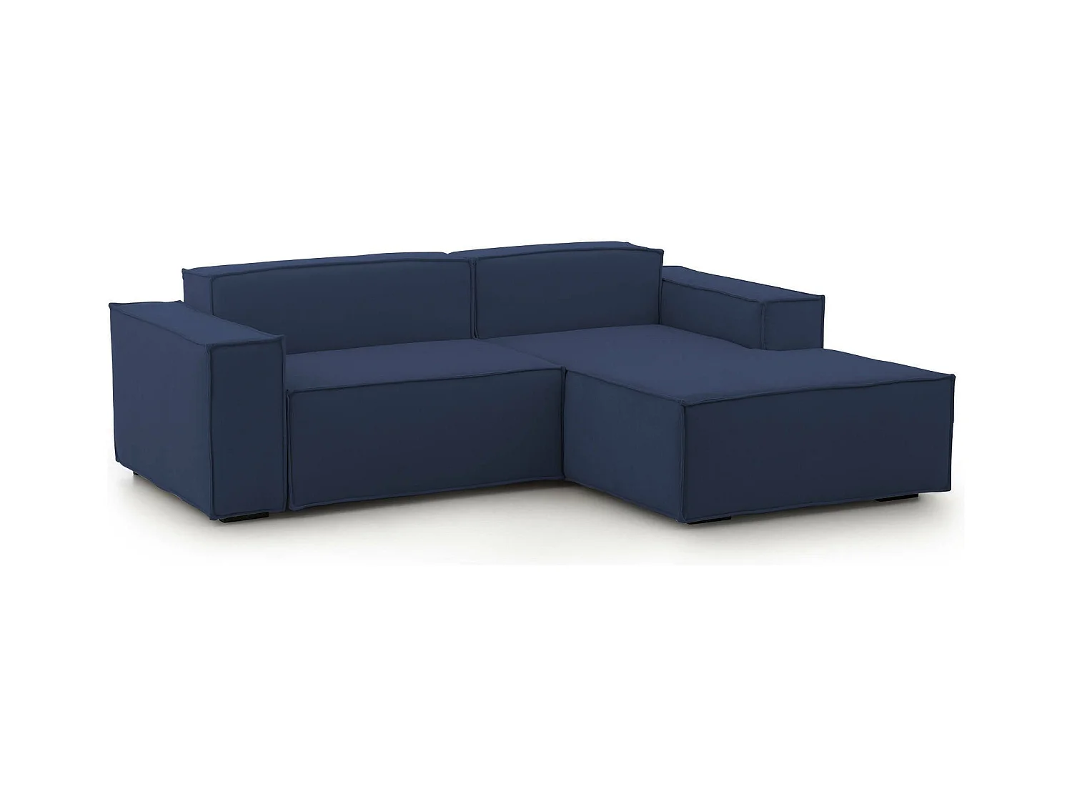 Canapé fixe Lidia, Grand canapé modulable 2 places avec péninsule droite, 100% Made in Italy, Canapé moderne en tissu, 240x170h70 cm, Bleu