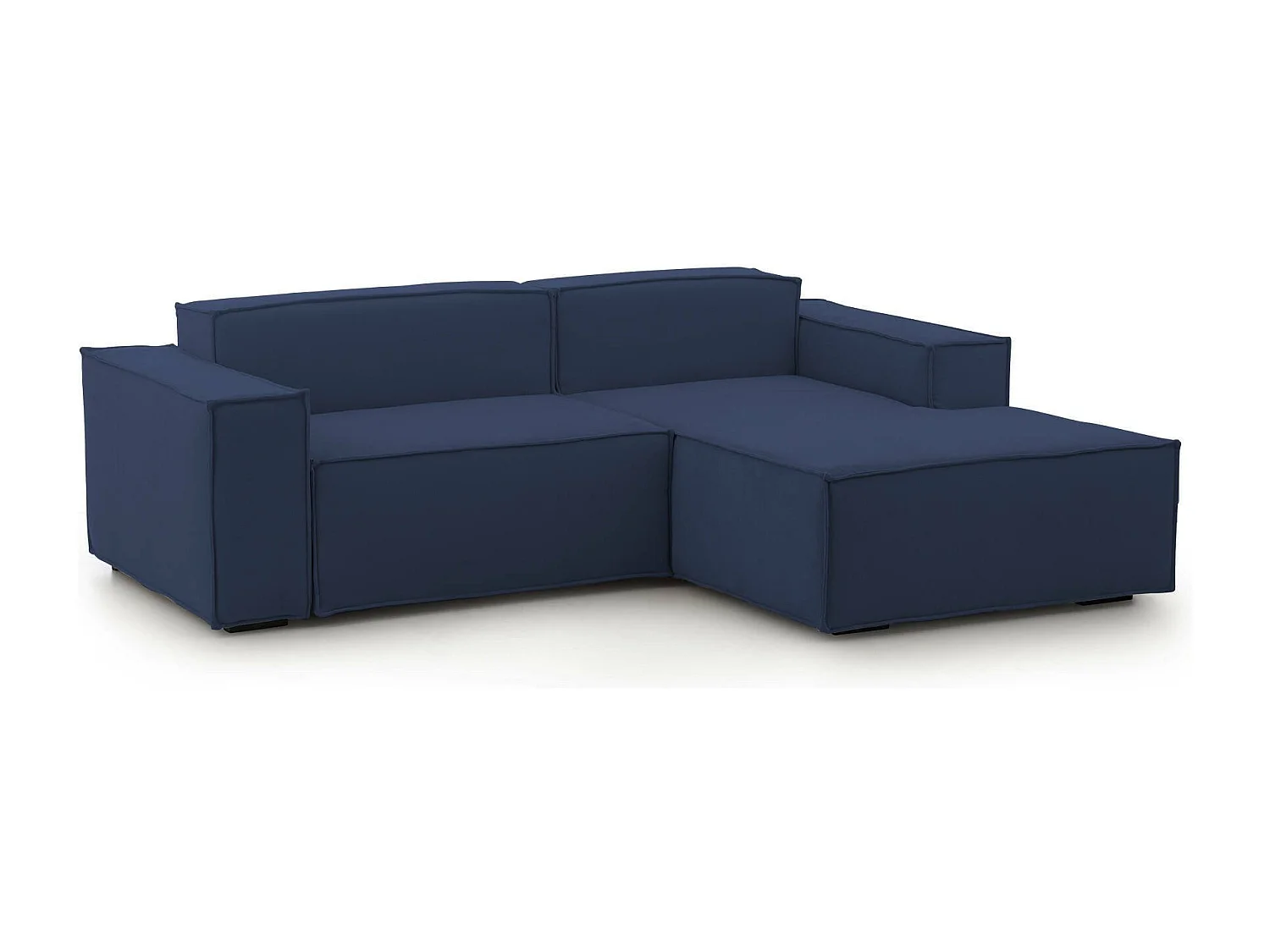 Canapé fixe Lidia, Grand canapé modulable 2 places avec péninsule droite, 100% Made in Italy, Canapé moderne en tissu, 240x170h70 cm, Bleu