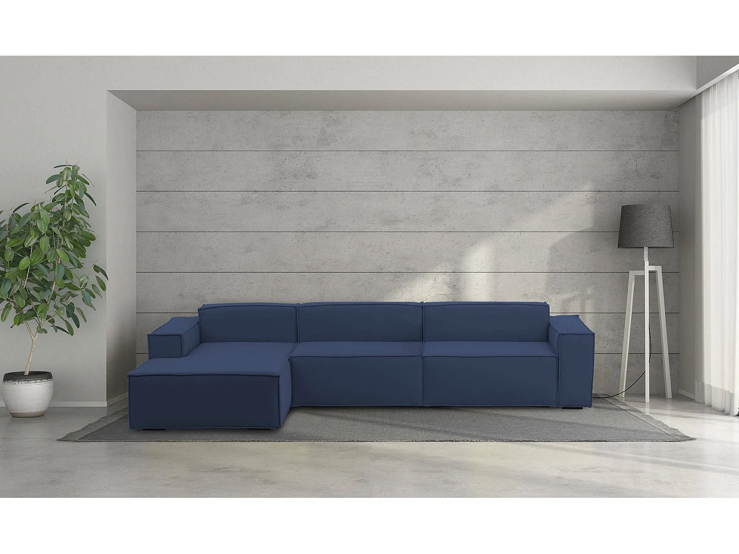 Sofá fijo Licia, Sofá modular 4 plazas península izquierda, 100% Made in Italy, Sofá moderno en tela, Cm 340x170h70, Azul