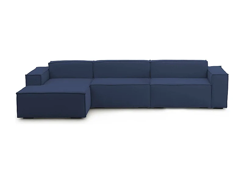 Sofá fixo Licia, sofá modular de 4 lugares com península esquerda, 100% Fabricado na Itália, Sofá de tecido moderno, 340x170h70 cm, Azul