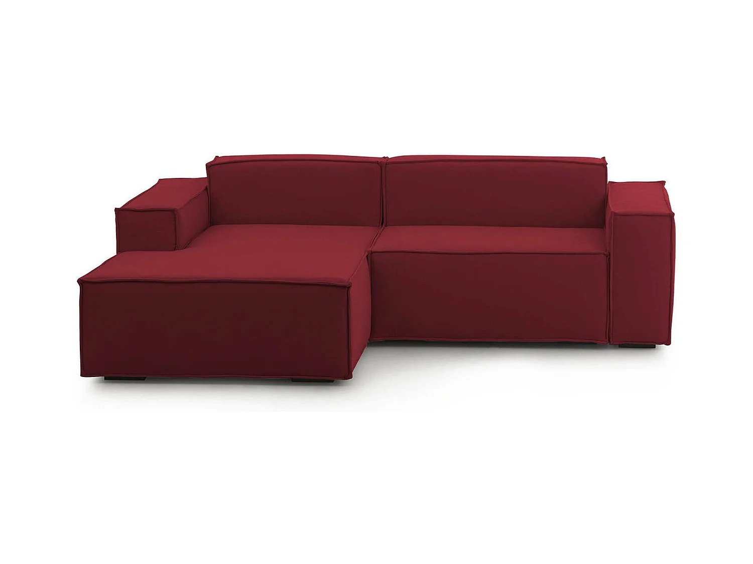 Canapé fixe Daniela, Grand canapé modulable 2 places avec péninsule gauche, 100% Made in Italy, Canapé moderne en tissu, 240x170h70 cm, Rouge