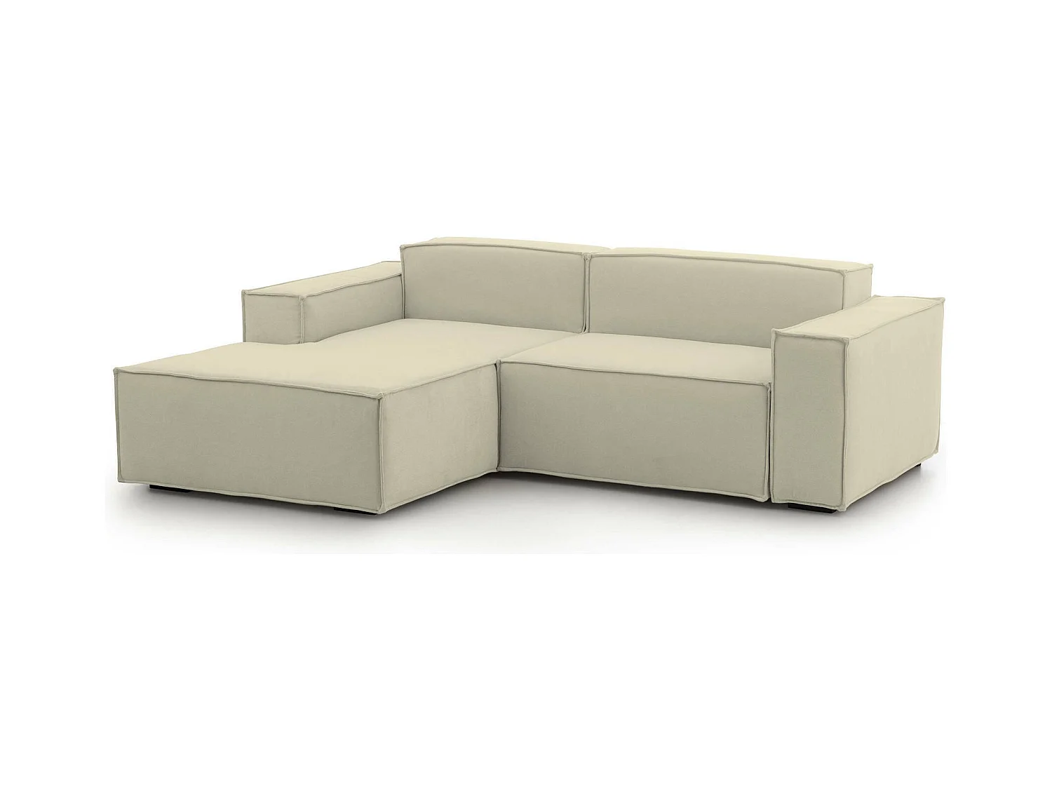 Canapé fixe Daniela, Grand canapé modulable 2 places avec péninsule gauche, 100% Made in Italy, Canapé moderne en tissu, 240x170h70 cm, Beige