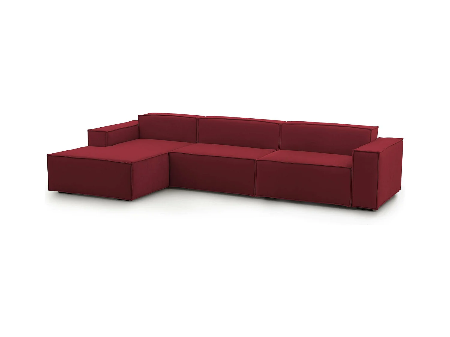 Divano fisso Licia, Divano componibile a 4 posti con penisola sinistra, 100% Made in Italy, Sofà moderno in tessuto, Cm 340x170h70, Rosso