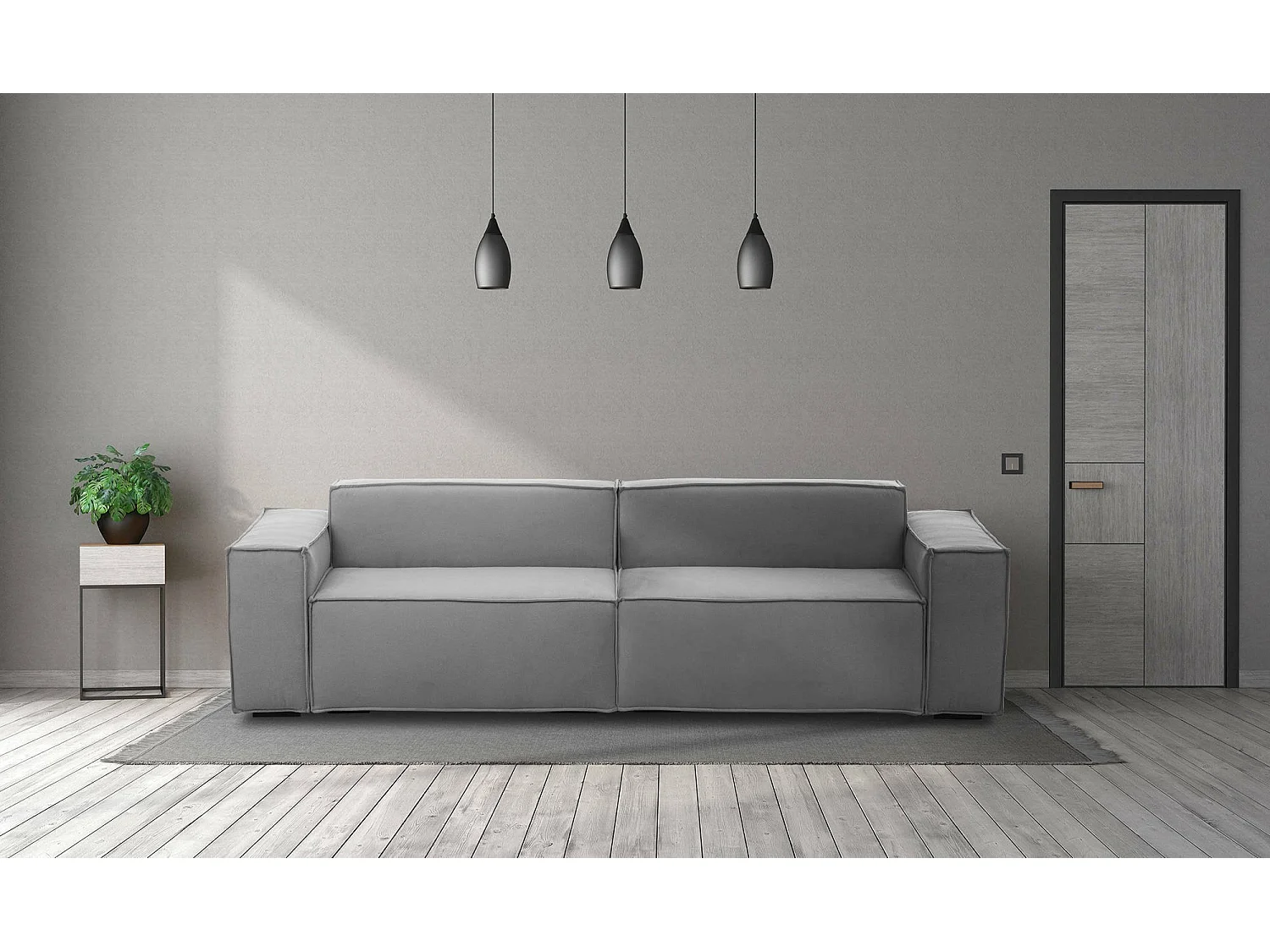 Divano fisso Simona, Divano componibile a 3 posti lineare, 100% Made in Italy, Sofà moderno da soggiorno in tessuto, Cm 260x95h70, Grigio