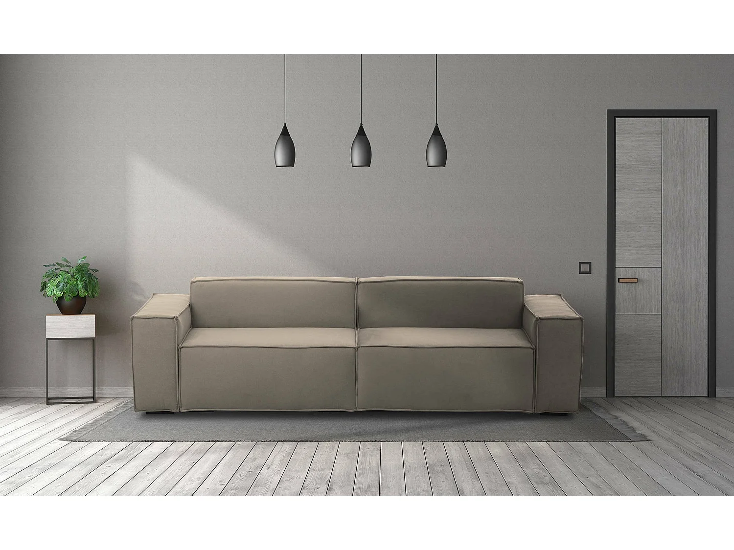 Sofá fixo Simona, sofá modular linear de 3 lugares, 100% Fabricado na Itália, Sofá moderno para sala em tecido, 260x95h70 cm, Taupe