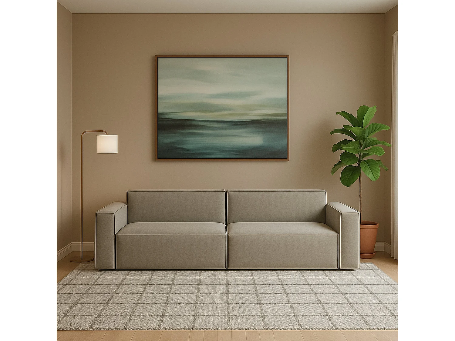 Sofá fixo Simona, sofá modular linear de 3 lugares, 100% Fabricado na Itália, Sofá moderno para sala em tecido, 260x95h70 cm, Taupe