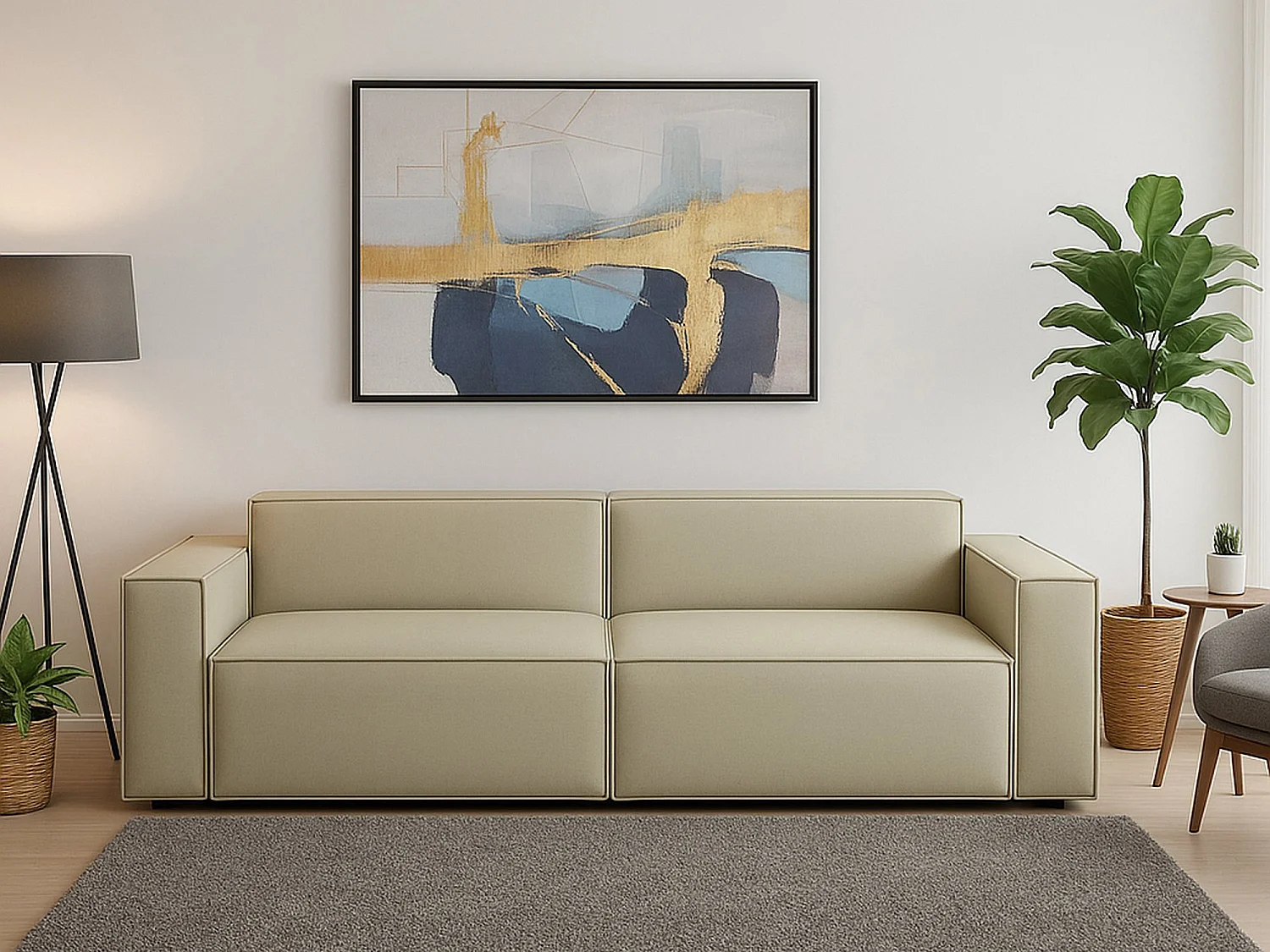 Divano fisso Simona, Divano componibile a 3 posti lineare, 100% Made in Italy, Sofà moderno da soggiorno in tessuto, Cm 260x95h70, Beige