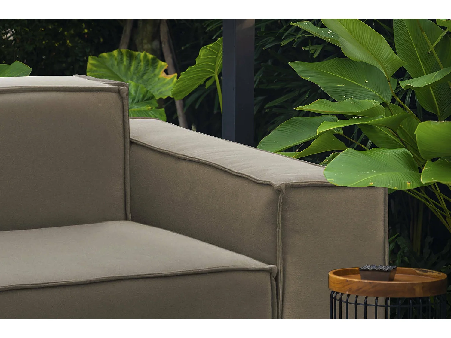 Canapé fixe Paola, canapé modulable linéaire 2 places, 100% Made in Italy, Canapé de salon moderne en tissu, 220x95h70 cm, Taupe