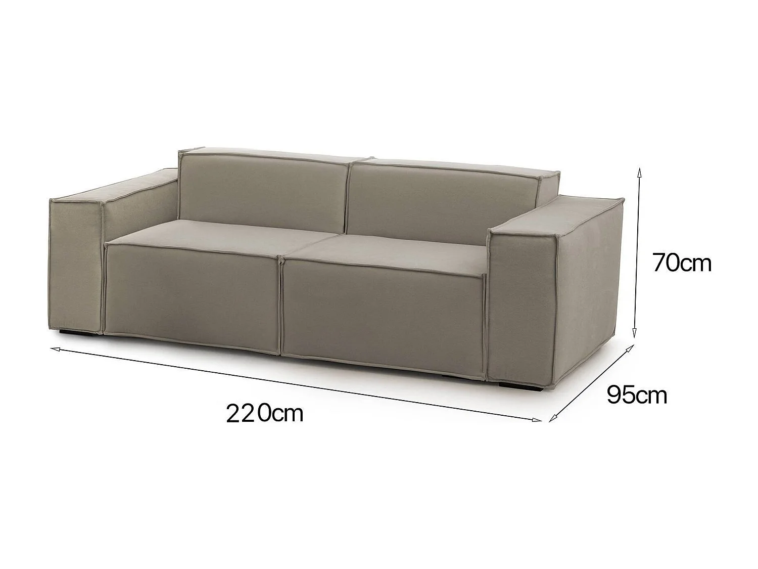 Talamo Italia Vaste Bank 2-Zitter Paola 95x220x70h cm Grijs Tortora Afneembaar Modulair Oekotext Gecertificeerd, Wasbaar Made in Italy