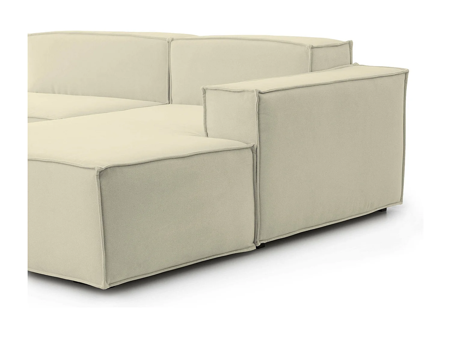 Canapé fixe Raffaella, canapé modulable 4 places avec péninsule droite, 100% Made in Italy, Canapé moderne en tissu, 340x170h70 cm, Beige