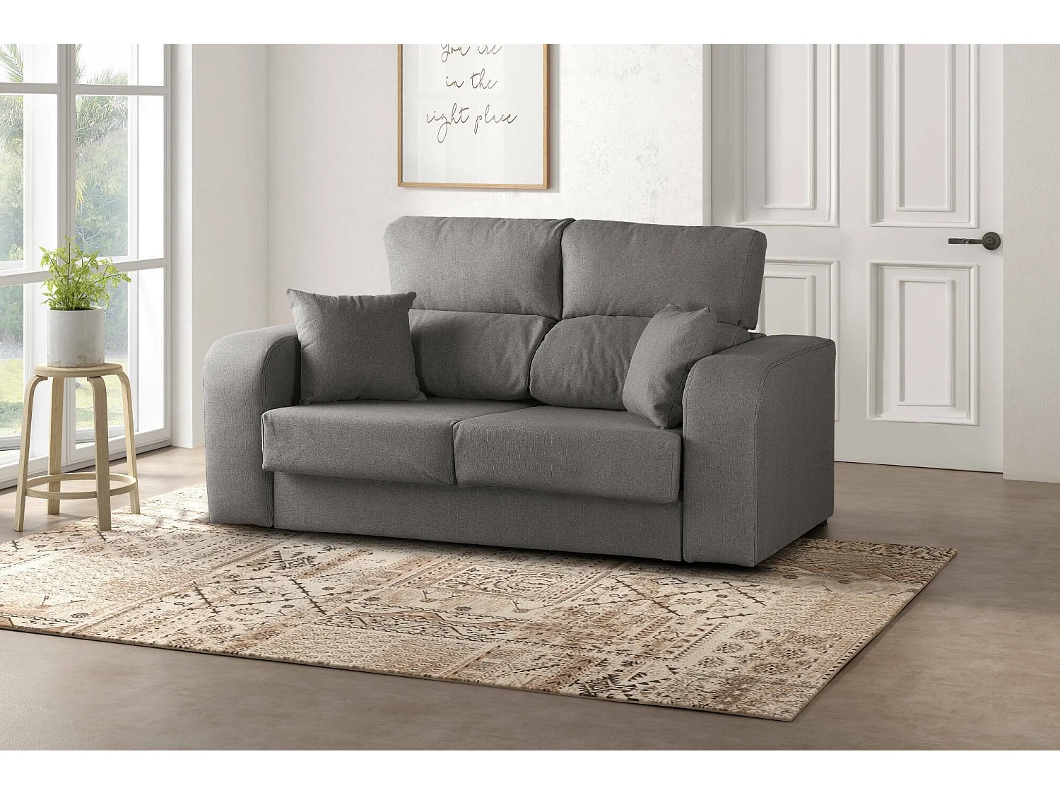 Dume vaste bank, 2-zitsbank in gecapitonneerde stof, Multi-positie verstelbare bank, 160x80h95 cm, Grijs