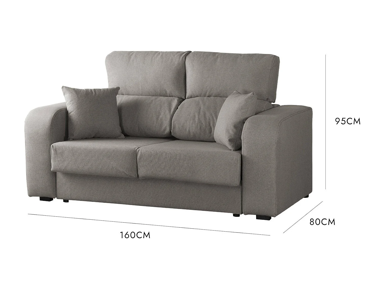 Dume vaste bank, 2-zitsbank in gecapitonneerde stof, Multi-positie verstelbare bank, 160x80h95 cm, Grijs