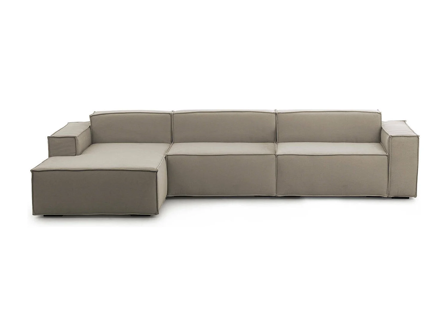 Canapé fixe Licia, canapé modulable 4 places avec péninsule gauche, 100% Made in Italy, Canapé moderne en tissu, 340x170h70 cm, Taupe