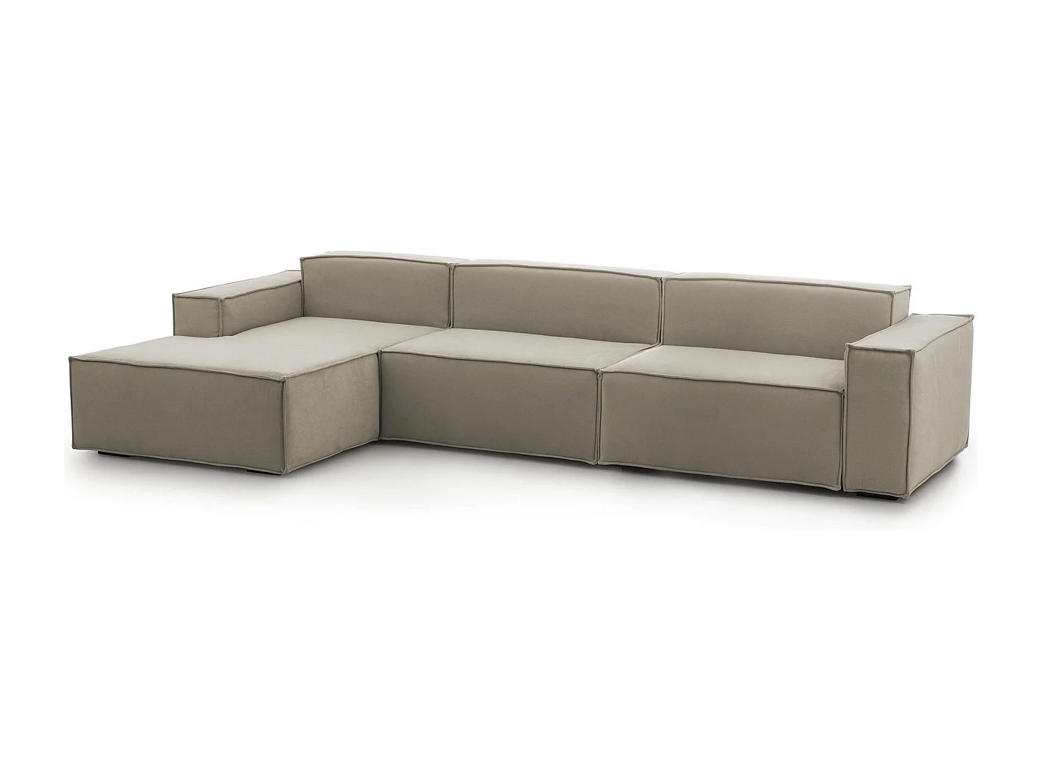 Canapé fixe Licia, canapé modulable 4 places avec péninsule gauche, 100% Made in Italy, Canapé moderne en tissu, 340x170h70 cm, Taupe