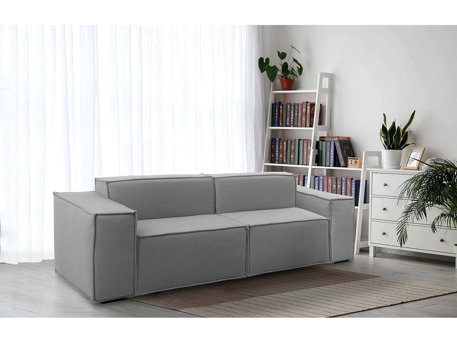 Canapé fixe Paola, canapé modulable linéaire 2 places, 100% Made in Italy, Canapé de salon moderne en tissu, 220x95h70 cm, Gris