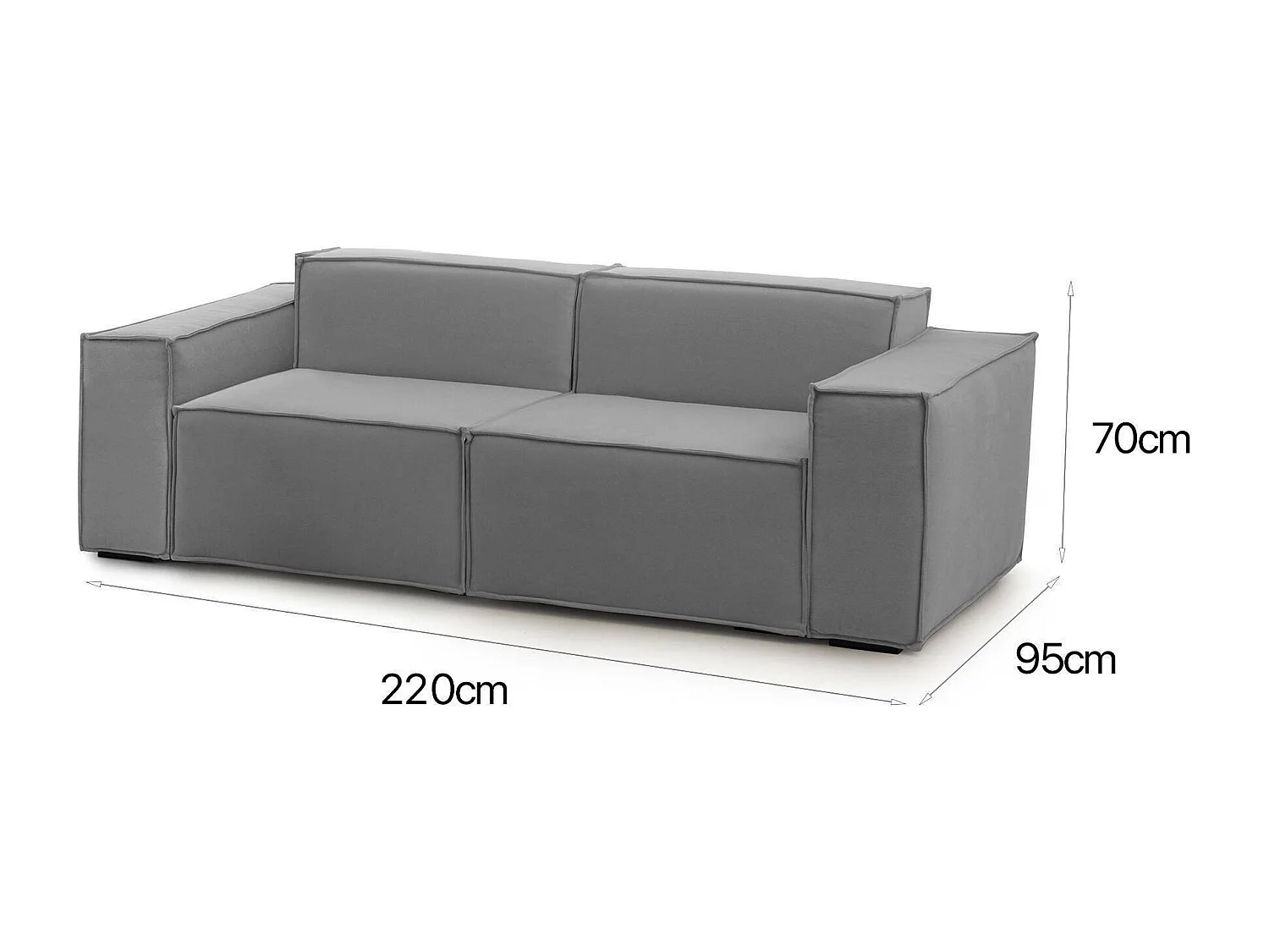 Canapé fixe Paola, canapé modulable linéaire 2 places, 100% Made in Italy, Canapé de salon moderne en tissu, 220x95h70 cm, Gris