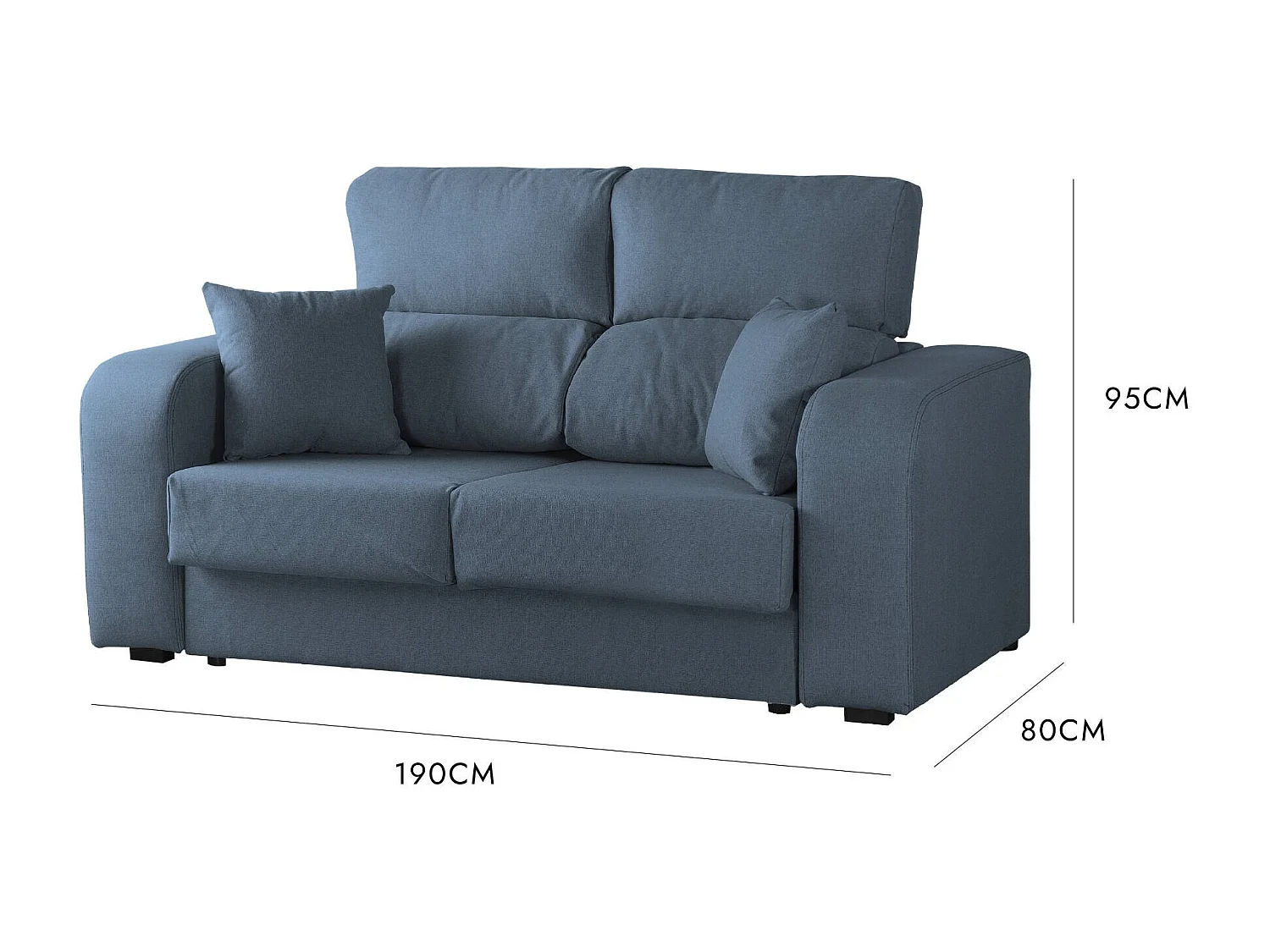 Canapé fixe Zuma, Canapé 3 places en tissu rembourré, Canapé inclinable multiposition, 190x80h95 cm, Bleu clair