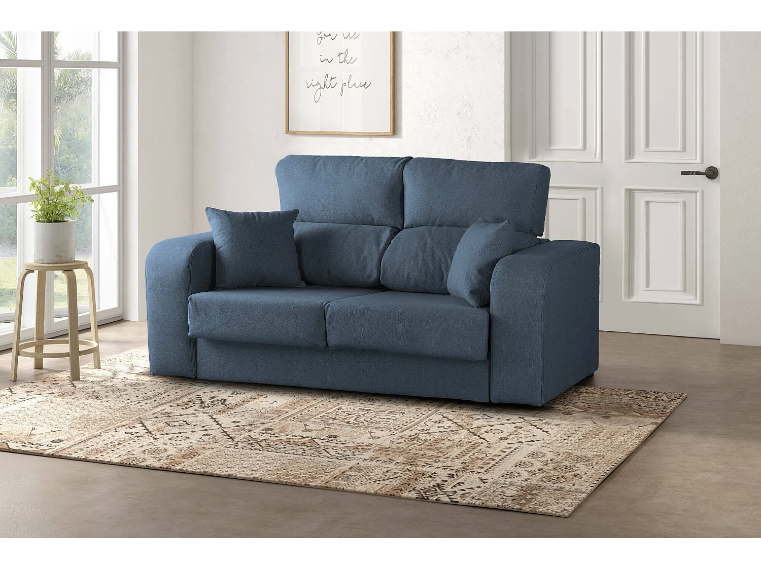 Canapé fixe Zuma, Canapé 3 places en tissu rembourré, Canapé inclinable multiposition, 190x80h95 cm, Bleu clair