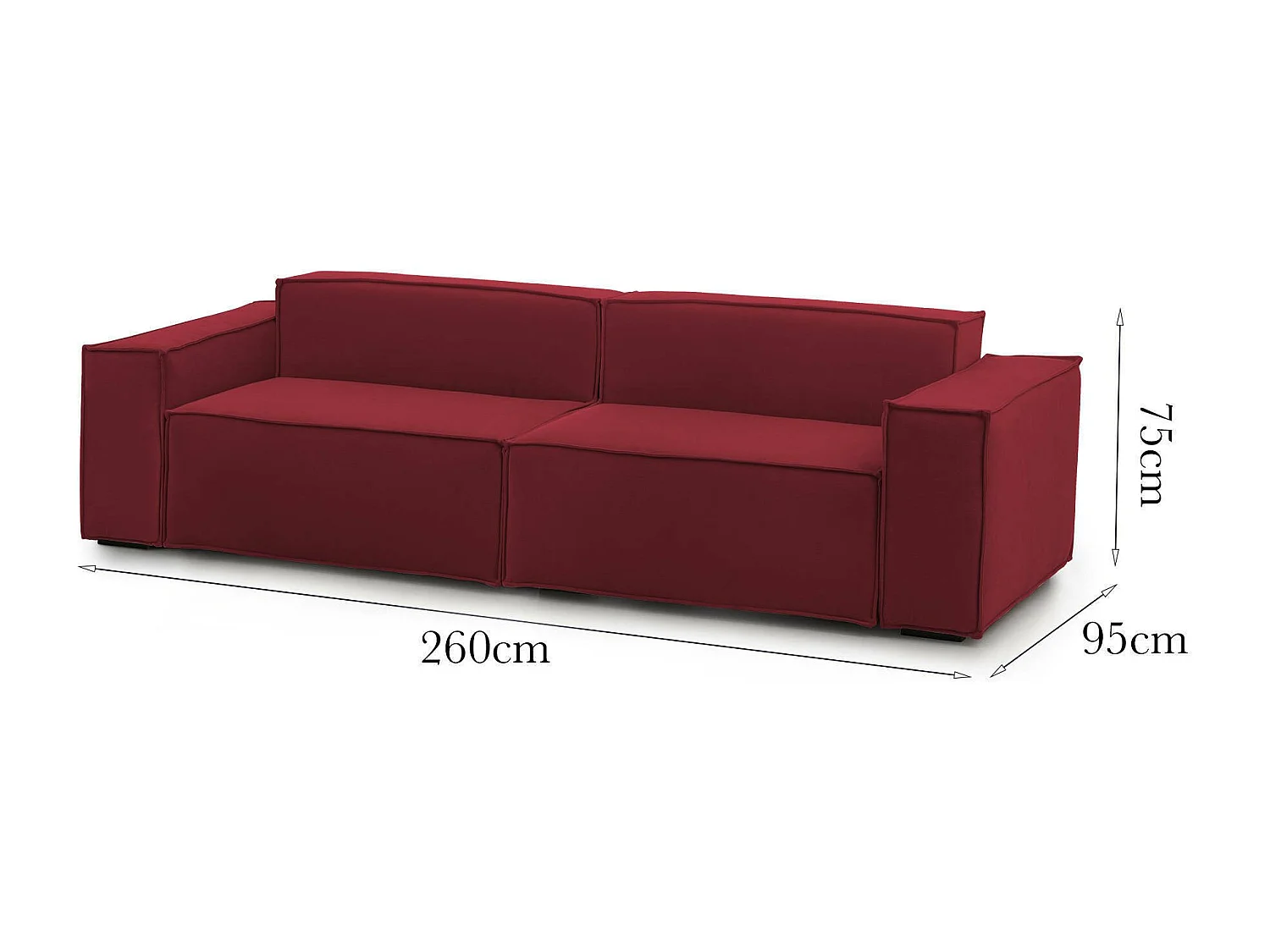 Festes Sofa Simona, Lineares modulares 3-Sitzer-Sofa, 100% Made in Italy, Modernes Wohnzimmersofa aus Stoff, Cm 260x95h70, Rot