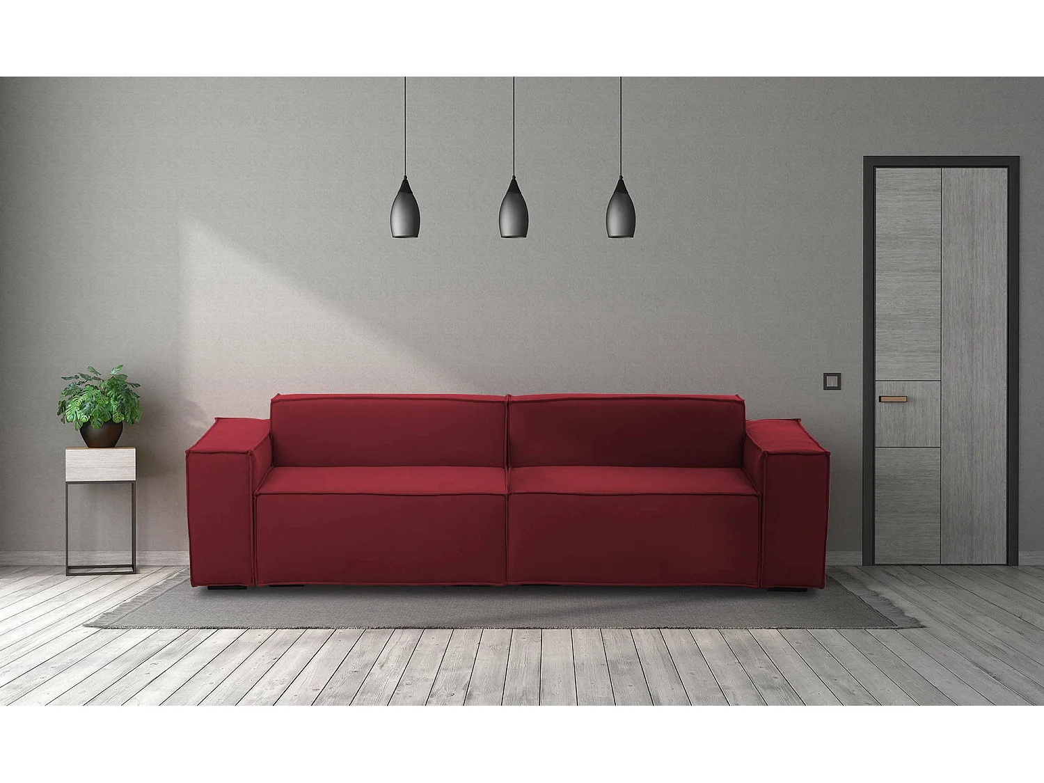Talamo Italië 3-zitsbank Simona 95x260 cm Rood Afneembaar Oekotext-gecertificeerd, Wasbaar Made in Italy