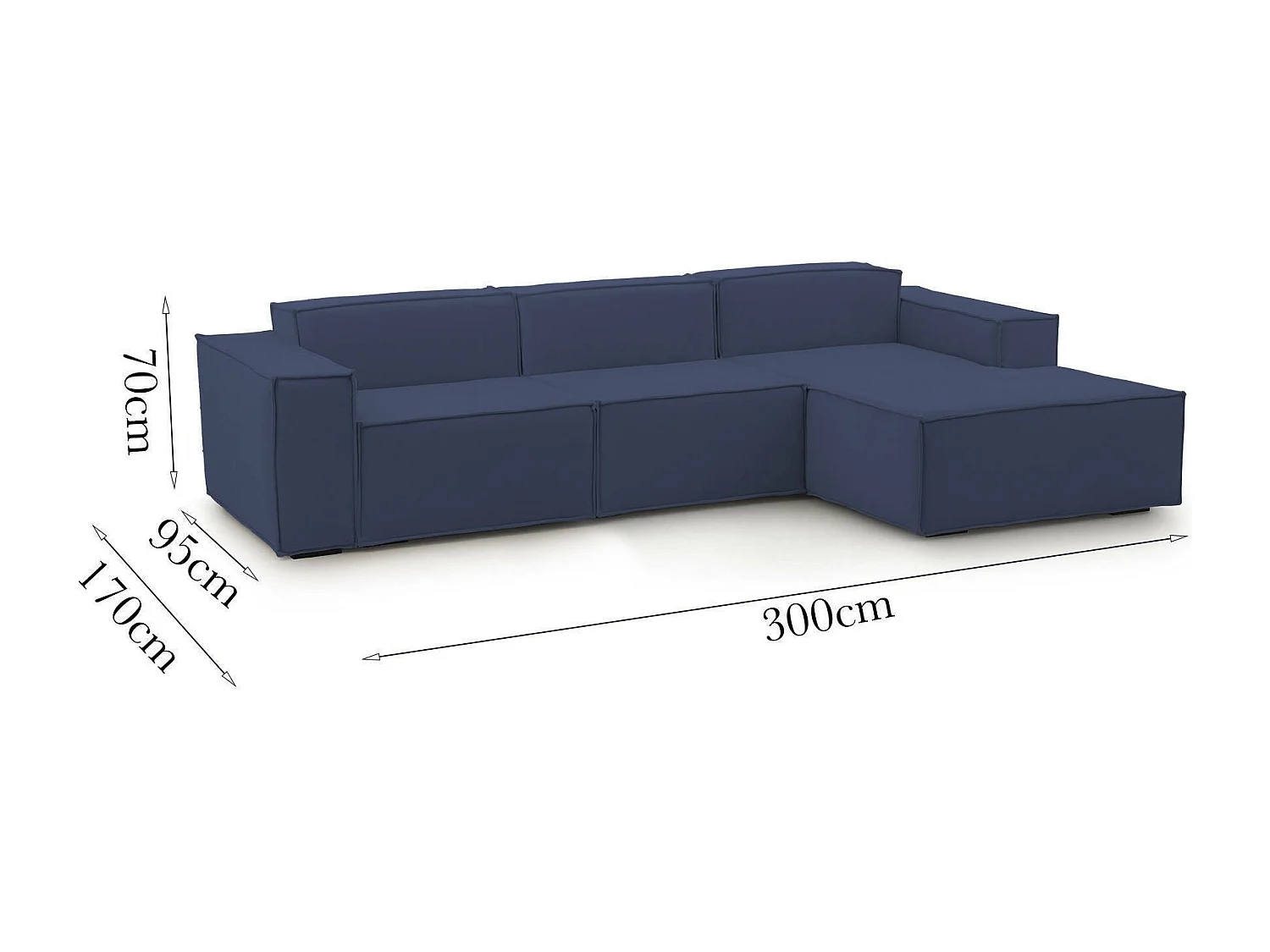 Sofá fijo Giovanna, Sofá modular 3 plazas península derecha, 100% Made in Italy, Sofá moderno en tela, Cm 300x170h70, Azul