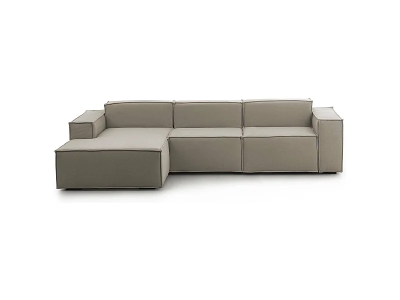 Canapé fixe Jessica, canapé modulable 3 places avec péninsule gauche, 100% Made in Italy, Canapé moderne en tissu, 300x170h70 cm, Taupe