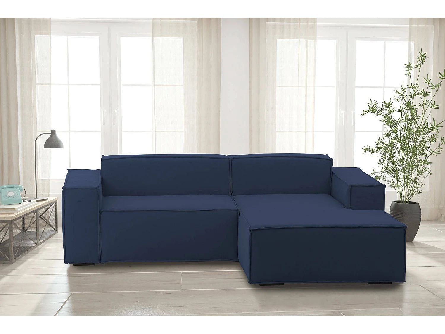 Talamo Italia Vaste Bank met Chaiselongue Patrizia 170x220 cm blauw, Verwijderbare Hoes, Modulaire Certificering Oekotex, Wasbaar