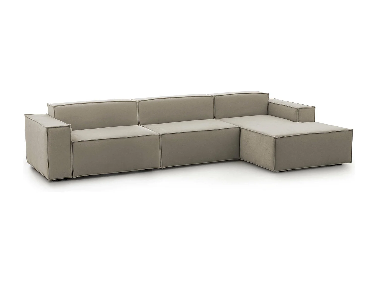 Festes Sofa Raffaella, Modulares 4-Sitzer-Sofa mit rechter Halbinsel, 100% Made in Italy, Modernes Sofa aus Stoff, Cm 340x170h70, Turteltaube